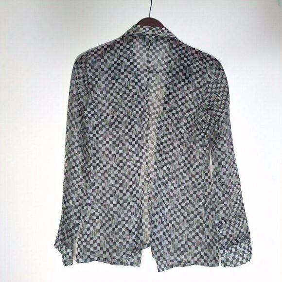 VERSACE Jeans Couture Sheer Checkered Print Blouse - Medusa Button - Size M - Picture 2 of 6